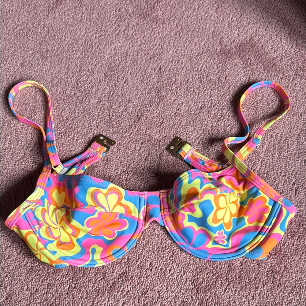 Kulani Kinis Pink and Yellow Swirl Bikini Top